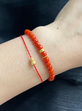 原创设计精品亮柿子红卡4直切南红单圈手串