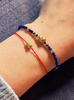 原创设计老矿青金飞碟珠古法银葫芦手链