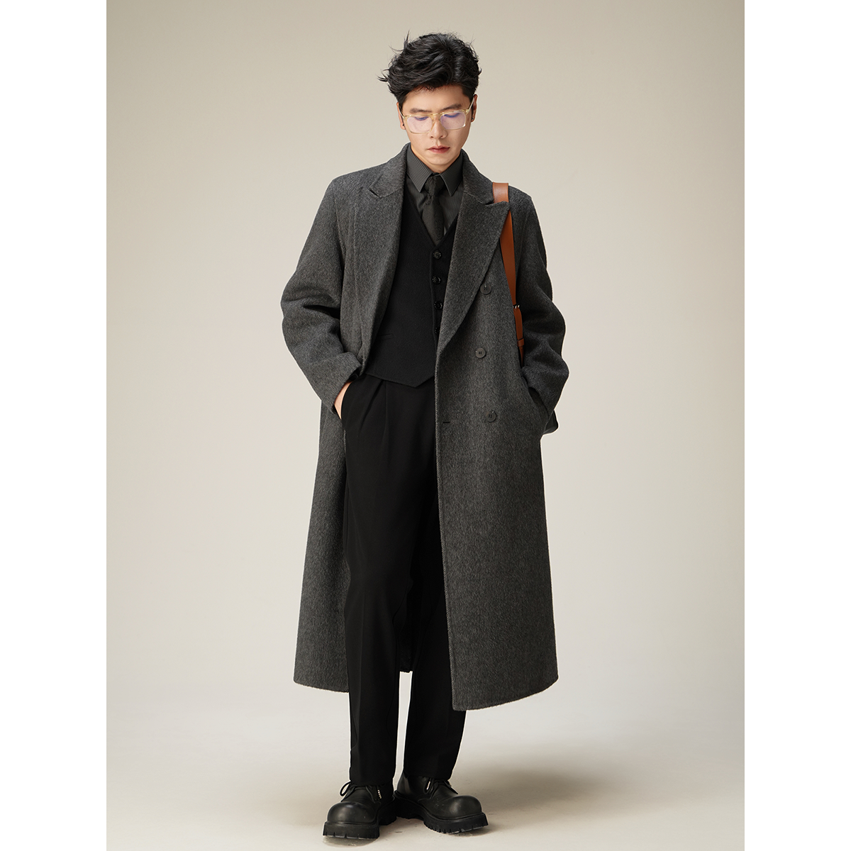 【PEICHUAN】2025新款双面毛呢大衣男士羊毛西装过膝长款呢子外套,淘宝优惠券,粉丝福利购,淘宝优惠卷