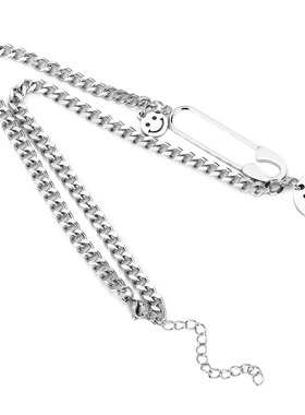 古巴钛钢别针情侣挂链