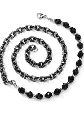 黑玛瑙拼接钛钢链男女同款