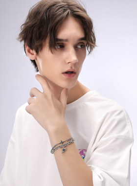 四芒星闪钻磁吸爱心钛钢情侣手链