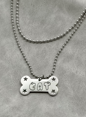 原创暗黑朋克铆钉星星骨牌项链