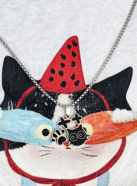 原创喵喵项链个性小众设计可爱嘻哈小黑猫项链小礼物挂件