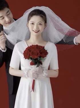 中式婚礼新娘捧花 婚纱摄影道具仿真红玫瑰 外景秀禾服手捧花包邮