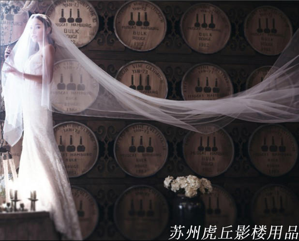 2018婚纱摄影道具白纱软纱新娘婚纱超长拖尾纱韩式飘逸头纱一米 - 图1