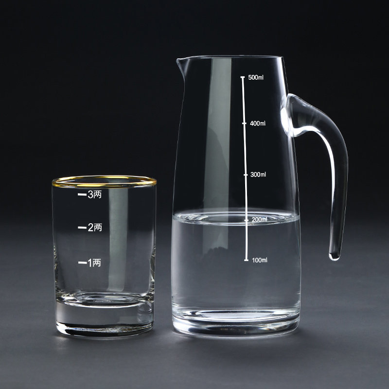 描金三两白酒杯带刻度家用水晶玻璃分酒器套装一口小酒杯白酒酒具_虎窝淘