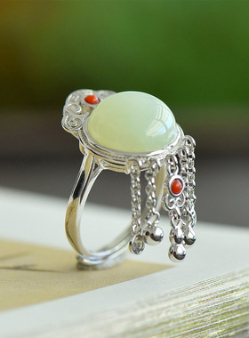 复古民族风大蛋面流苏戒指