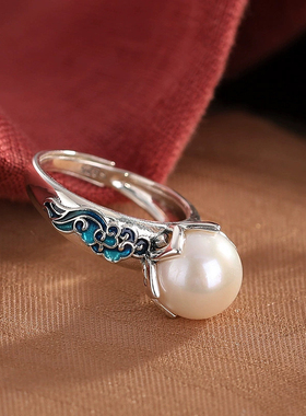 烧蓝锦鲤祥云9S25银戒指