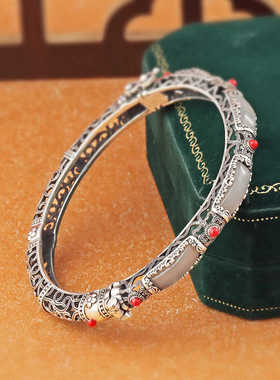 复古做旧蝴蝶无事牌镂空手镯女花丝祥云如意民族风开口手环送妈妈