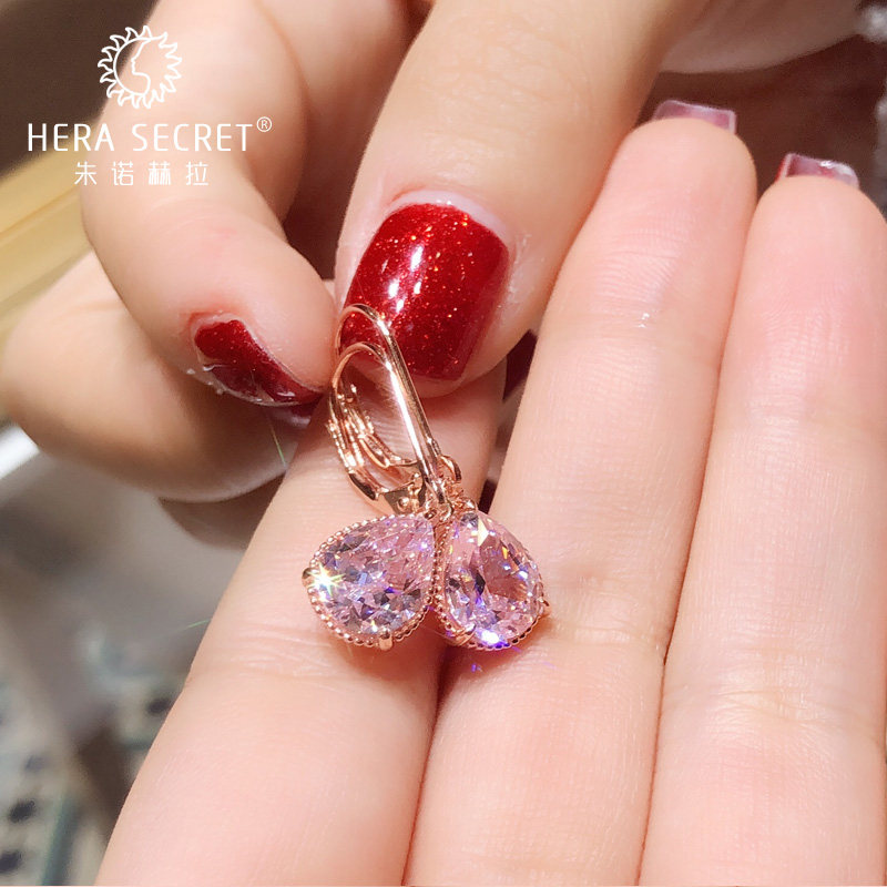 朱诺赫拉水滴仿真粉钻银镀合成耳环 朱诺赫拉耳钉