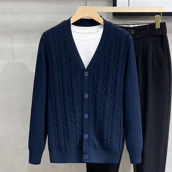 Pure cotton knitted cardigan men's thin sweater jacket old money style men's top men's autumn 2026 new outer wear trend