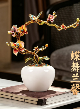 新中式珐琅彩客厅高档装饰摆件