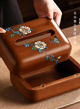 【手绘漆画】天然实木装饰纸巾盒