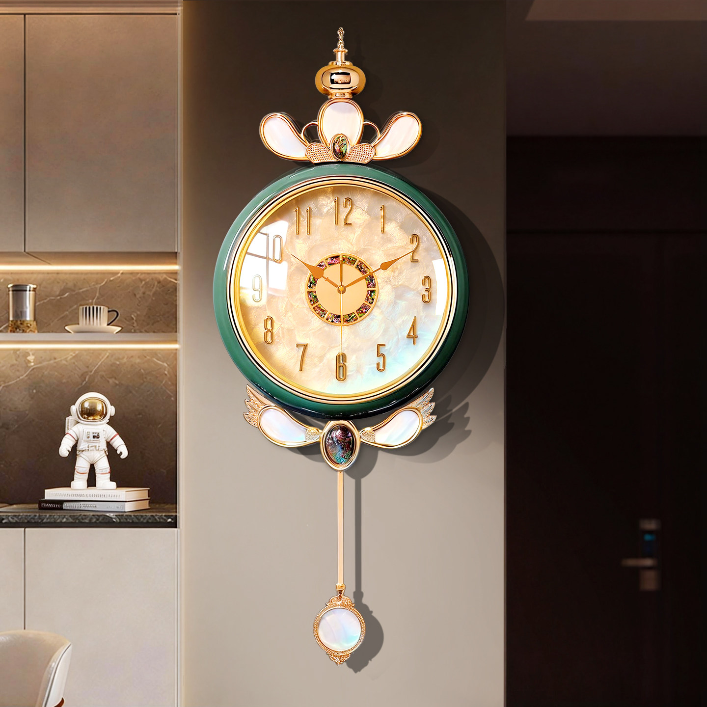 欧式贝壳挂钟轻奢高级客厅高端挂墙钟表时钟2025新款法式创意家用,淘宝优惠券,粉丝福利购,淘宝优惠卷