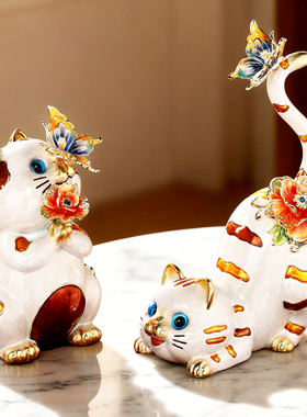 现代轻奢珐琅彩招财猫摆件