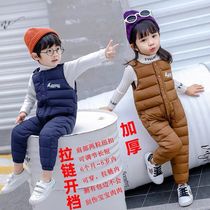 Childrens down cotton back with pants male and female Thickened Pants Baby Conjoined Pants Toddler Children Dress Warm Cotton Pants Winter