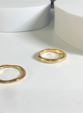 18K金戒指 波浪形不规则戒指 简约时尚指环 不锈钢戒指