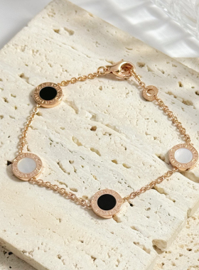 Bvlgari宝格丽ML号玫瑰金黑白四环圆饼手链 正品保真 支持鉴定