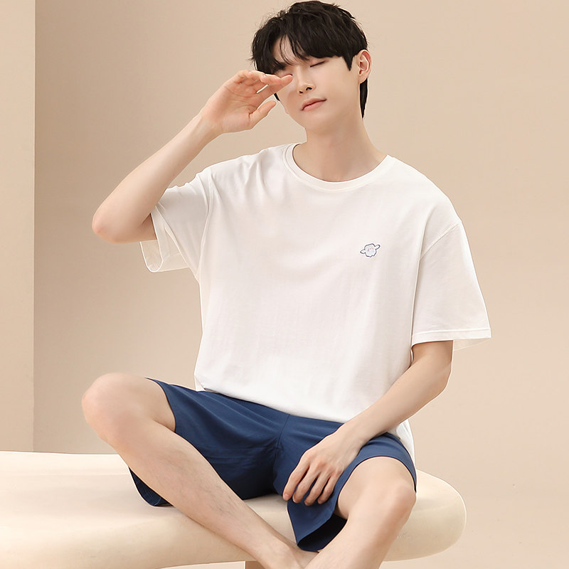 莫代尔男士睡衣睡裤夏天男款短袖套头纯棉加大码青年家居服套装男,淘宝优惠券,粉丝福利购,淘宝优惠卷