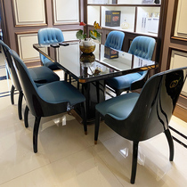 Fancy Light Lavish Dining Table And Chairs Combined Bright Black Sandalwood Solid Wood Baking Varnish A Table Six Chairs Restaurant Postmodern American Furniture
