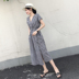 2019 phụ nữ mới mùa hè eo cao eo dài váy kẻ sọc v-cổ ngắn tay váy eo - Váy eo cao 	váy ôm body khoét eo	 Váy eo cao