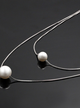 S925纯银项链双层锁骨链细盒子链