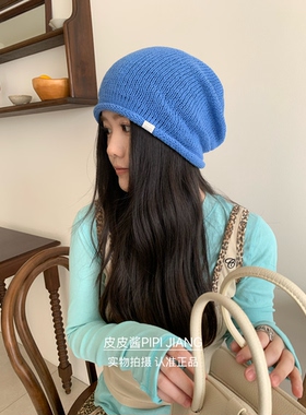 皮皮酱秋季日系针织堆堆帽可抽拉