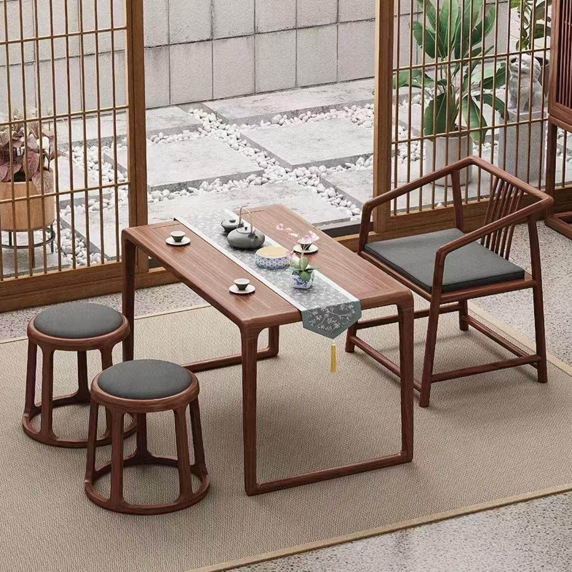新中式阳台桌老榆木爆款现代仿古胡桃色茶桌小型家用阳台桌椅组合,淘宝优惠券,粉丝福利购,淘宝优惠卷