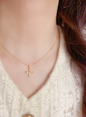 欧美镶钻锆石十字架项链轻奢高端小众级设计感精致气质锁骨颈链潮