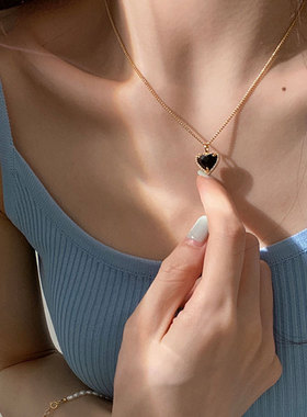 欧美复古镶钻锆石爱心项链轻奢高端小众级设计感时尚精致锁骨颈链