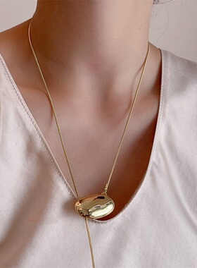 复古金银色抽拉可调节相思豆流苏长款项链轻奢高端小众级感锁骨颈