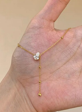 鸽子蛋Y字形水滴流苏超闪镶钻锆石项链轻奢高端小众级感锁骨颈链