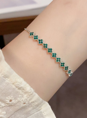 欧美复古镶满钻锆石四叶草花朵手链轻奢高端小众级设计感精致百搭