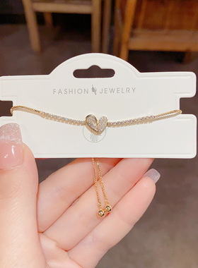 欧美复古镶钻锆石爱心手链抽拉式可条件轻奢高端小众级设计感精致