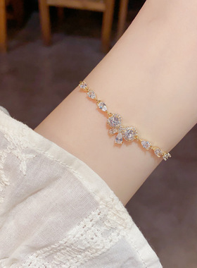 欧美复古镶钻锆石蝴蝶结手链轻奢高端小众级设计感精致气质百搭潮