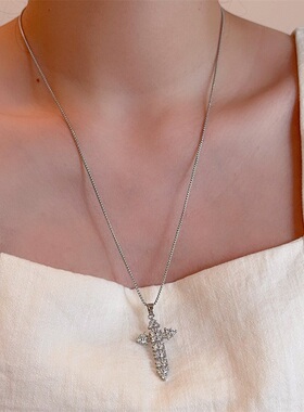 欧美复古镶钻锆石十字架项链轻奢高端小众级设计感时尚百搭锁骨颈