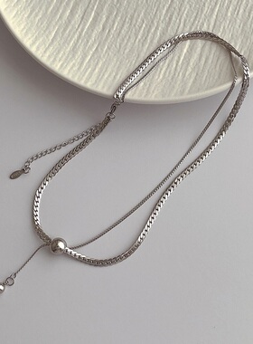 欧美复古蛇骨圆珠项链双层不锈钢轻奢高端小众级感百搭个性锁骨颈