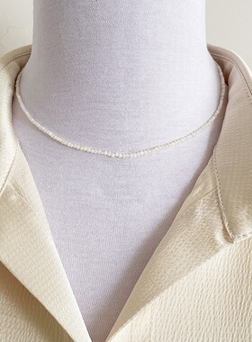 天然淡水贝壳珍珠项链女轻奢高端小众级设计感气质2mm百搭锁骨颈