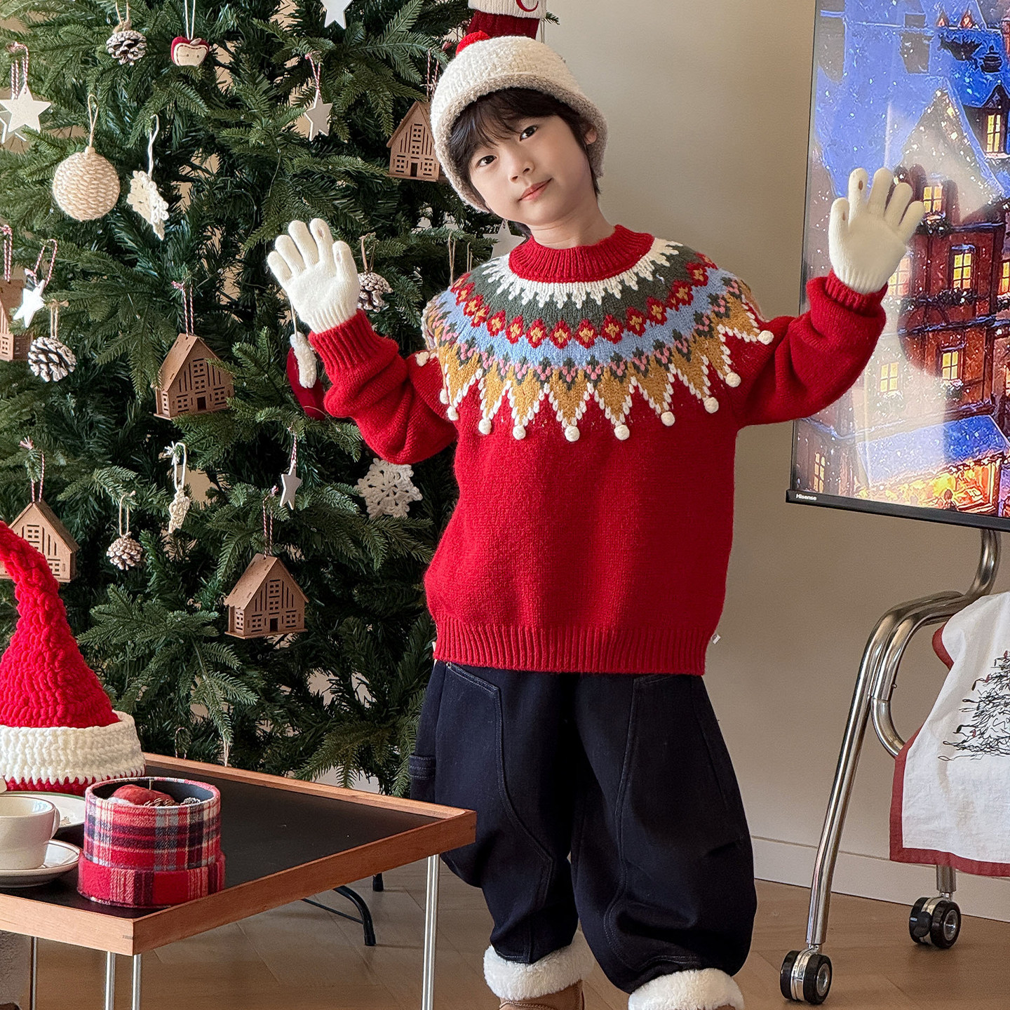 2025冬季新男女童柔软费尔岛毛衣儿童圣诞针织衫上衣童装新年年服,淘宝优惠券,粉丝福利购,淘宝优惠卷