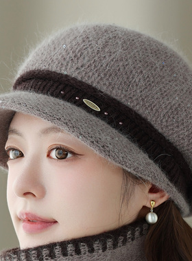 中老年女冬季加厚保暖毛线帽