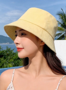 欧美渔夫帽女士水桶帽盆帽春夏太阳防晒帽子钟帽亚麻简约休闲纯色