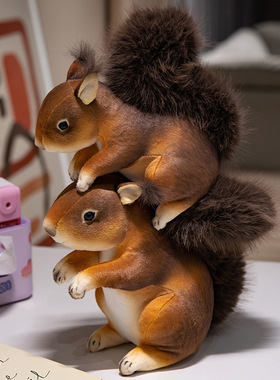 跨境仿真松鼠公仔毛绒玩具可爱小松鼠玩偶家居摆件安抚娃娃