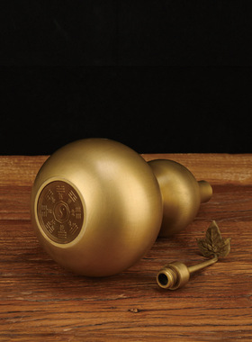 带叶开盖铜葫芦做旧八卦葫芦家居工艺品摆件