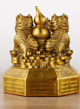 全黄铜三火麒麟家居办公室玄关火麒麟装饰品铜器摆件