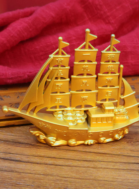 一帆风顺帆船摆件双龙吉祥帆船家居满载而归金属工艺品