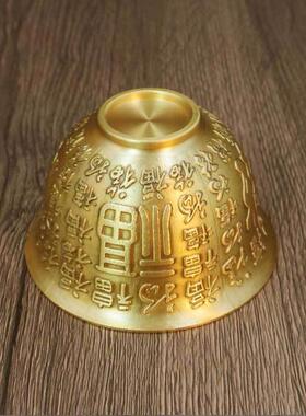 黄铜茶盖碗家用百福茶盏三件套带盖铜茶杯三才铜碗办公室家居摆件