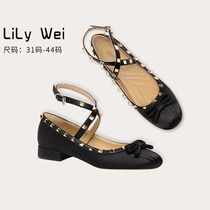 Lily Wei (floral) lined with French flat bottom shoes satin butterfly knot single shoe big code womens shoes 41-43