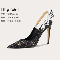 Lily Wei black letter strap bright sheet high heel sandal sandal butterfly knot little size womens shoes 313233 banquet