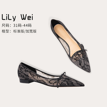 LilyWei (silvervoice) Faith Lace Sexy Single Shoe Pointed Flat Bottom Shoes Commute Light Cooked Wind Big 41-43